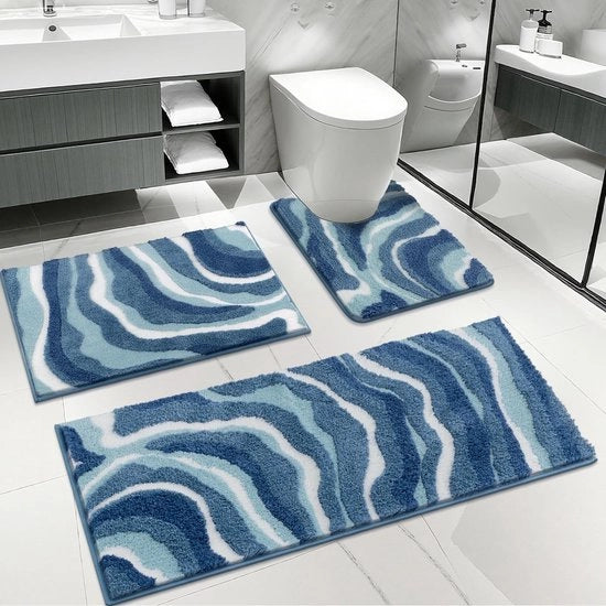 Matrice antiscivolo per bagno 3 pezzi - Piatto per WC a forma di U - Super assorbente - Realizzato con microfibra soffice - Lavabile
