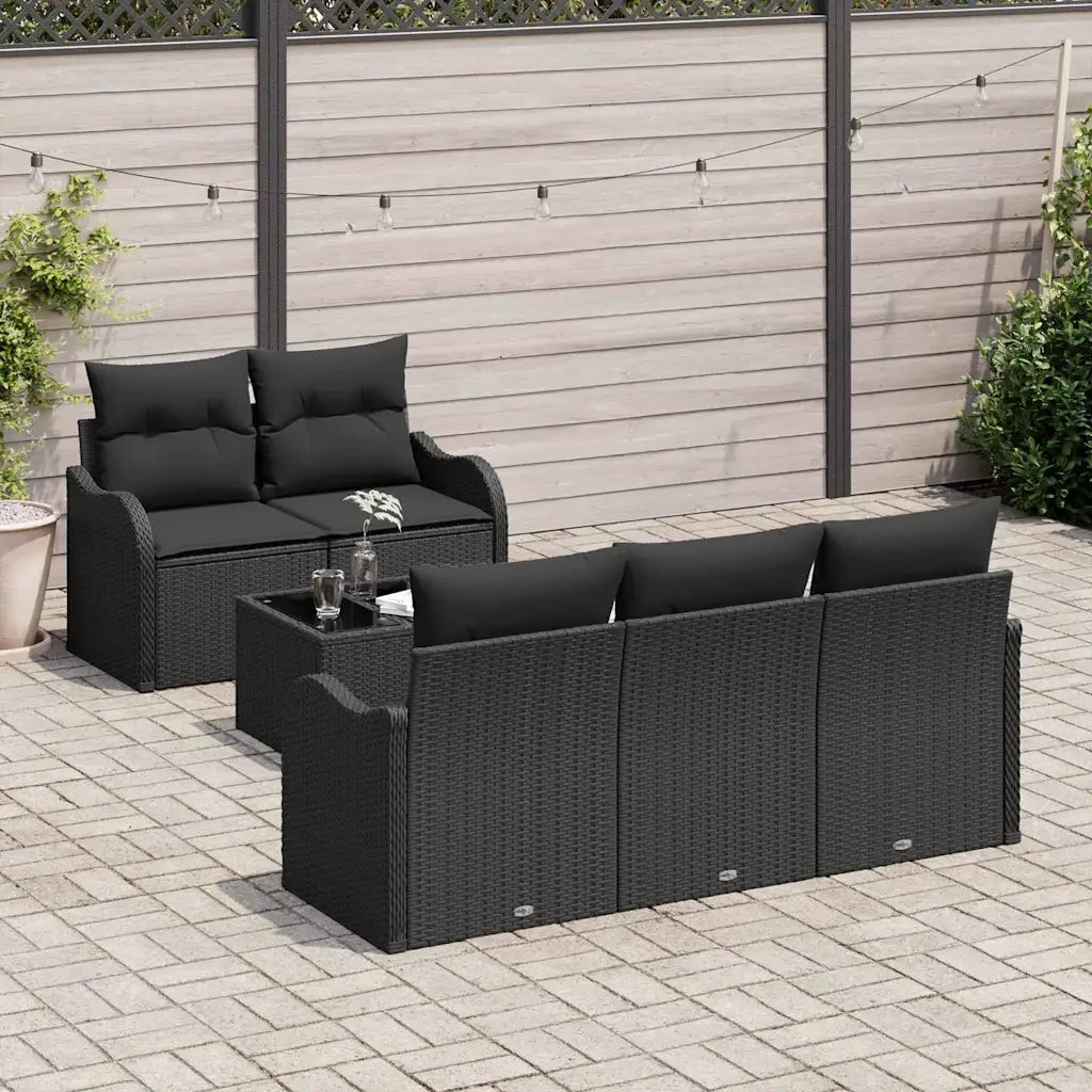 Set Divano da Giardino 6 pcs Nero Polyrattan, Acciaio e Vetro 3354252