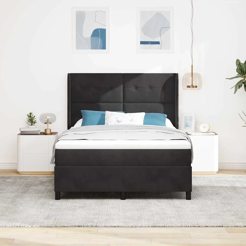 Letto a molle con materasso Nero 140 x 190 cm Velluto