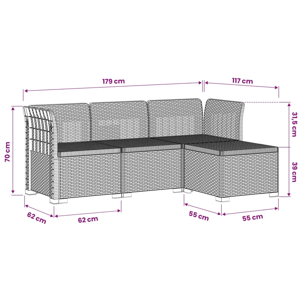 Divano da esterno-Divano da Giardino 4 posti aspetto rattan PP Grigio Chiaro
