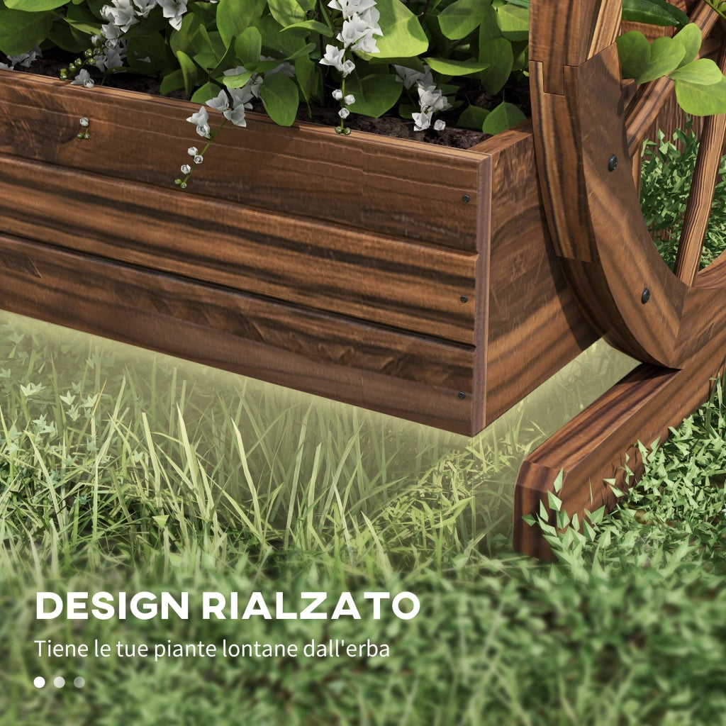 Fioriera a 2 livelli con 3 vasi e ruote in legno per esterno ¨C Zephmum ¨C 64x54x60 cm