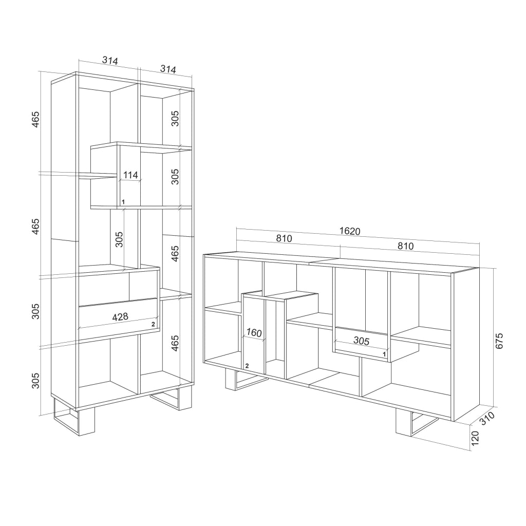 Libreria scaffale, 174x67x31, Design industriale, Bianco RF4126