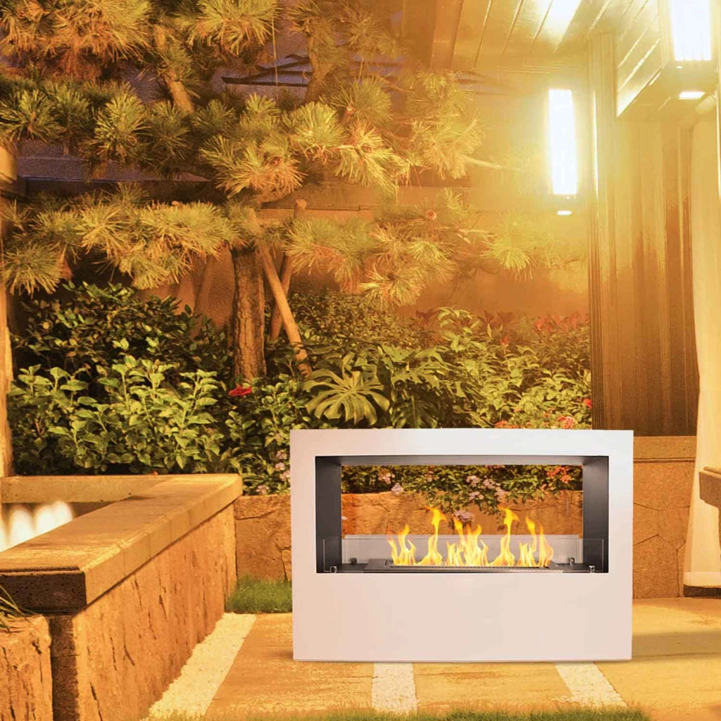 Giotto - Camino a bioetanolo da terra per interno ed esterno 100x30xH70 cm, colore bianco