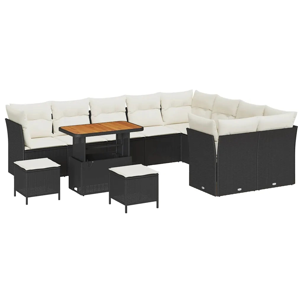 Set Divano da Giardino 12 pcs Nero polyrattan