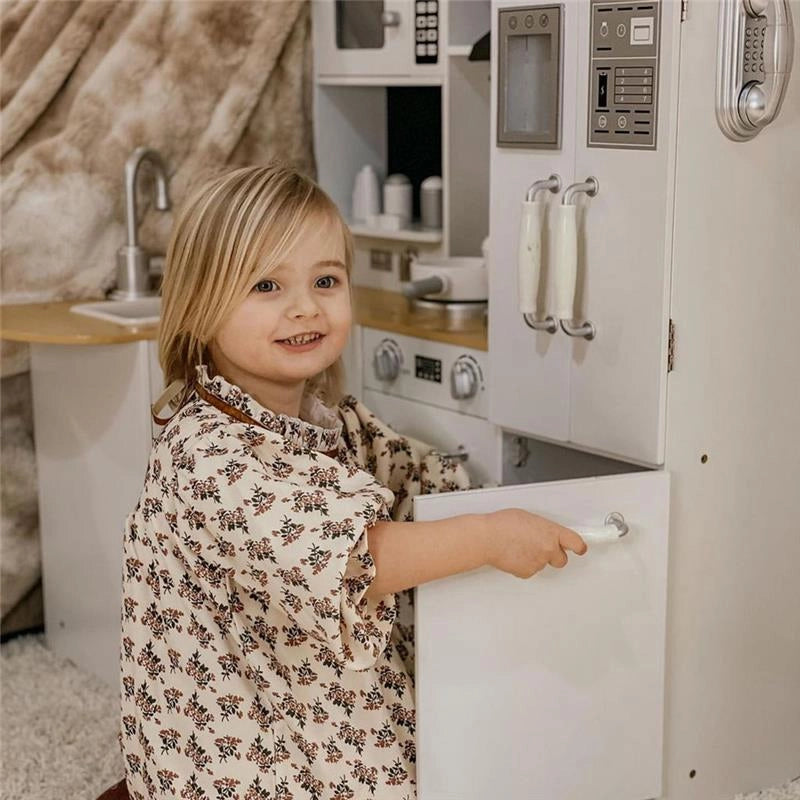 CUCINA GIOCATTOLO PER BAMBINI 3-6 ANNI IN LEGNO CON SUONI E 14 ACCESSORI BIANCA