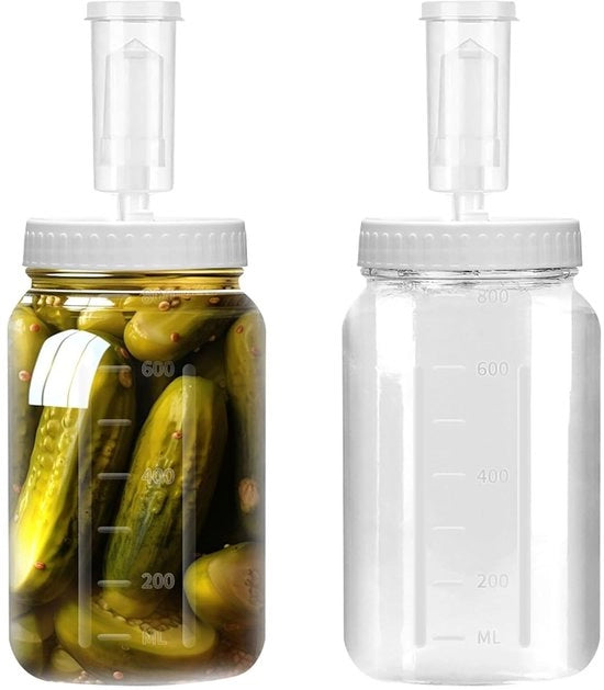 Set di fermentazione 2 x 1 l - con valvola - bocca ampia - vetro sicuro per alimenti - ideale per kimchi e verdure - scala di misura chiara - contenitore per fermentazione