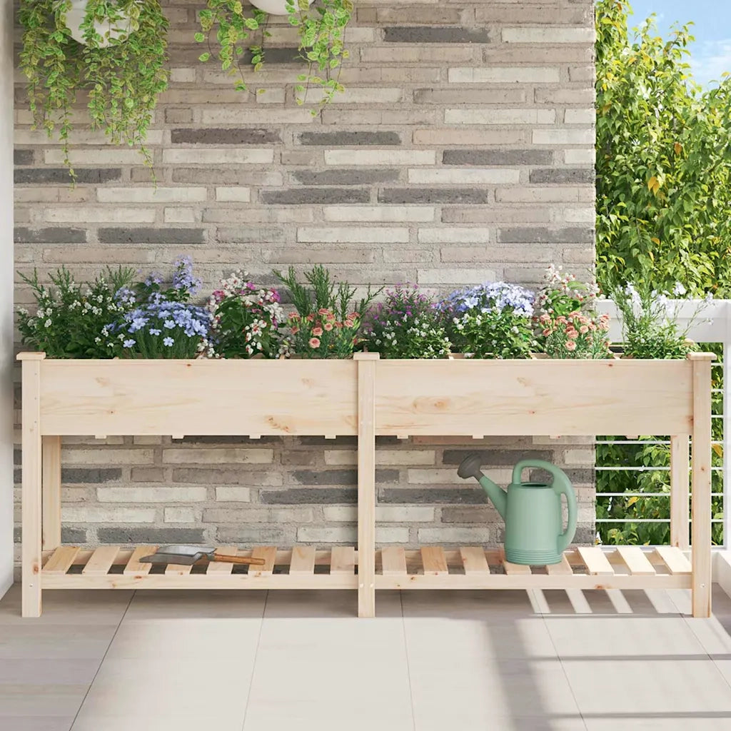 Vaso da giardino con lo scaffale-Fioriera con Mensola Esterno-Contenitore per Piante Beige 203,5 x 53 x 76,5 cm