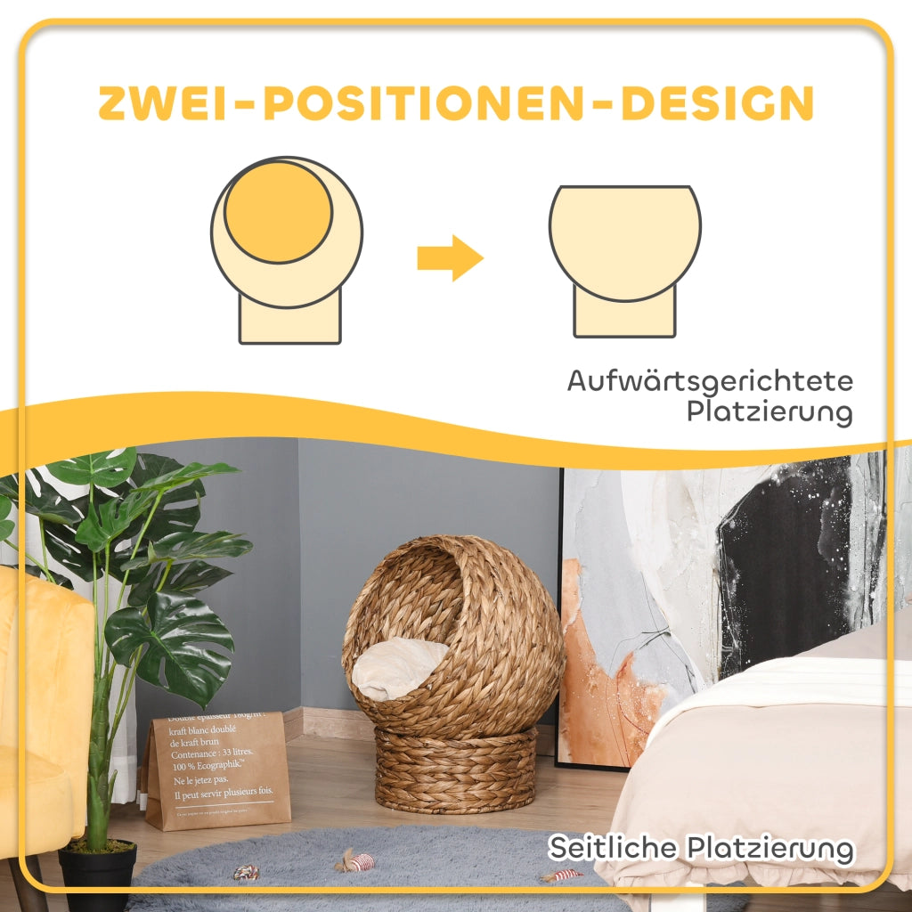 Letto per Gatti in Rattan con Cuscino ¨C Minimal ¨C Marrone 50x42x60 cm