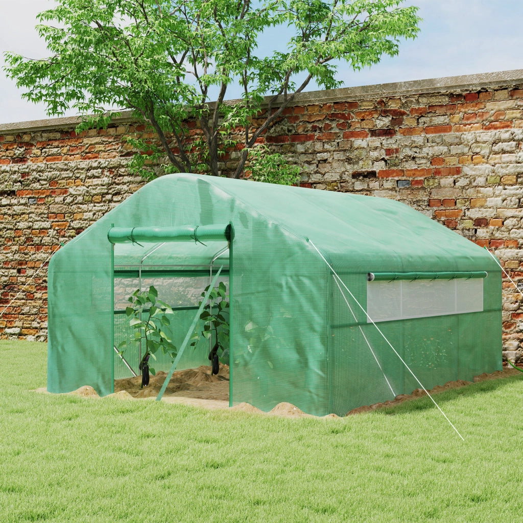 Serra da giardino 4x3x2 m ¨C Minimal ¨C verde con 2 finestre e porta a zip