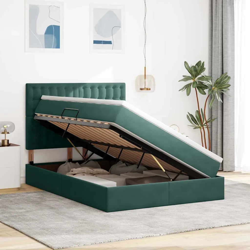 Letto con contenitore e LED Verde Scuro 140 x 200 cm Velluto