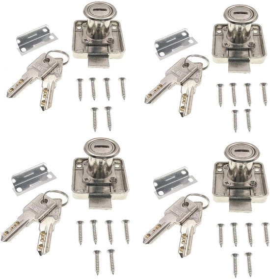 Cilindro di chiusura per cassetti 4x - Cassettiera slot - Slot per cassetti - Cassettiera archiviazione slot - Slot per cassetti - Cilindro di chiusura per porte - Fatto di acciaio inossidabile - Adatto per porte fino a 22 mm di spessore