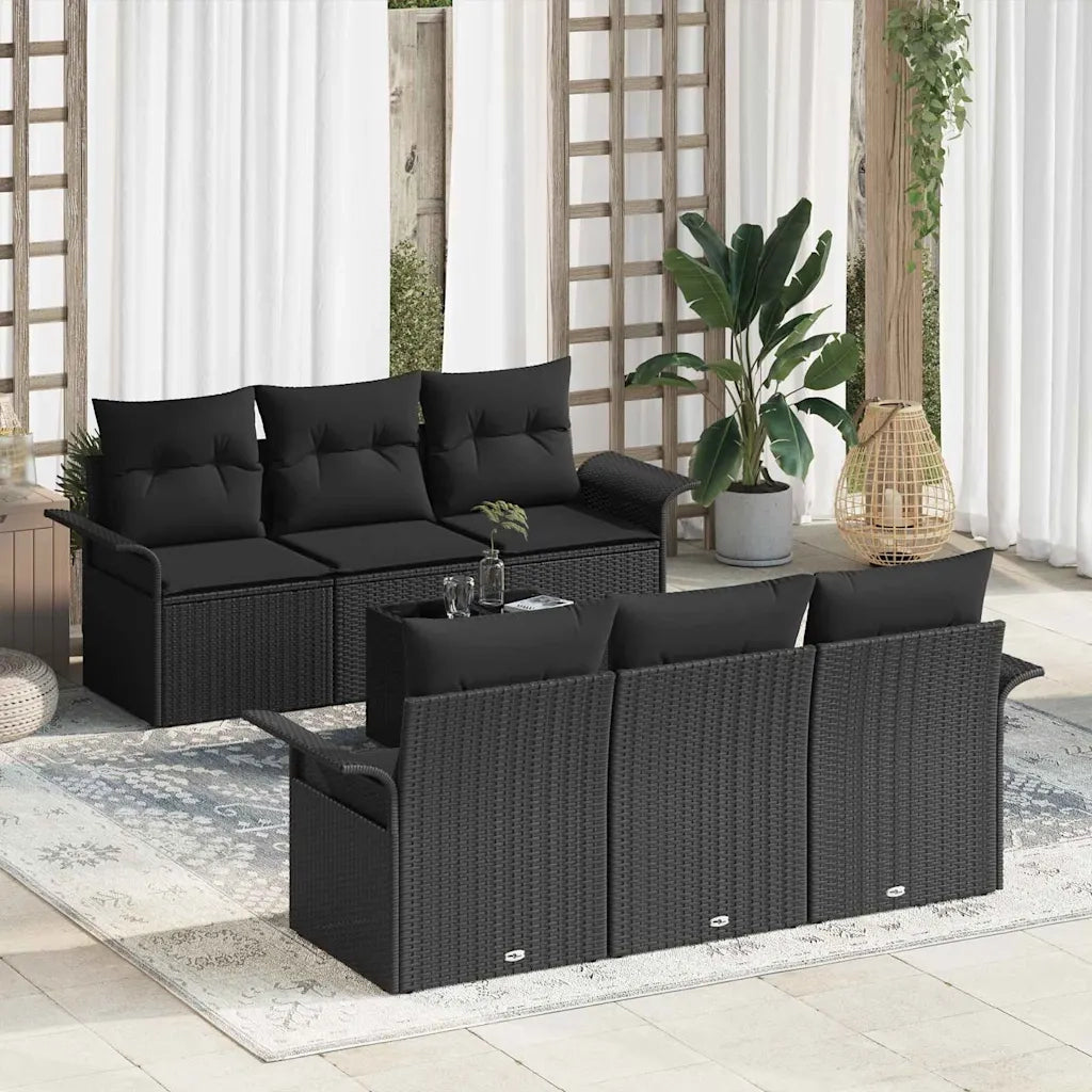 Set Divano da Giardino con cuscino 7 pcs Nero polyrattan 3345253