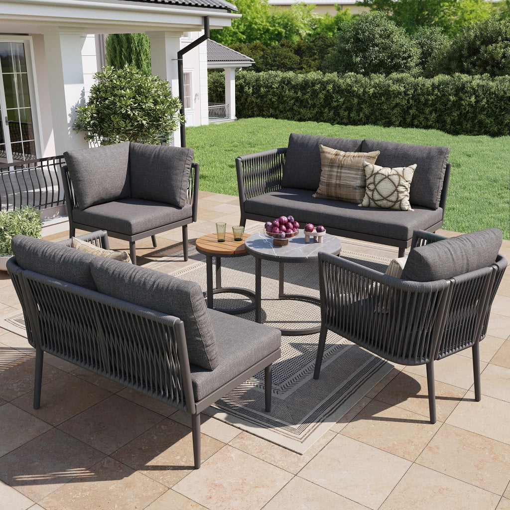 Set da giardino per 5-6 persone - Zephmum- Modulare, resistente all'acqua, grigio