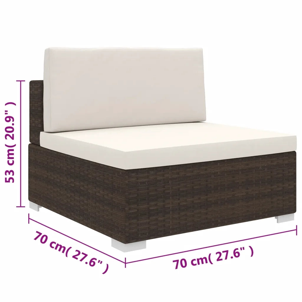 Seduta Centrale Modulare con Cuscini in Polyrattan Marrone 48288