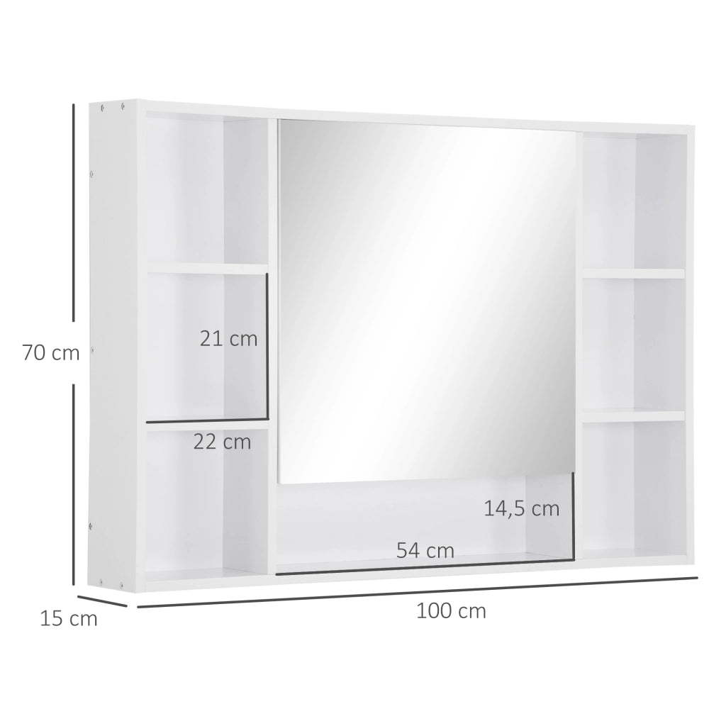 Mobiletto da bagno con specchio e ripiani ¨C Minimal ¨C bianco 100x70x15
