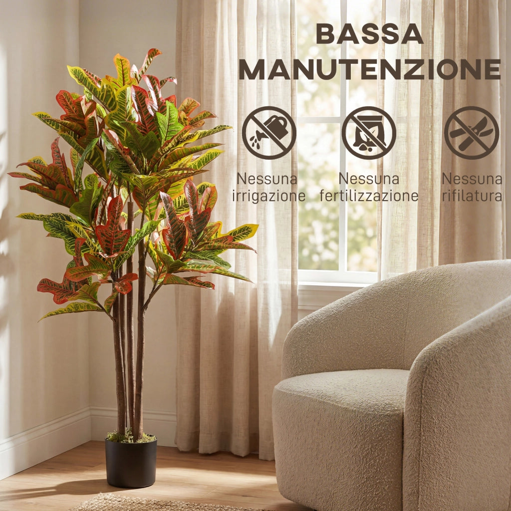 Pianta Artificiale Croton Multicolore ¨C Xylo ¨C PEVA e Legno con Vaso PP e Cemento 55x55x120cm