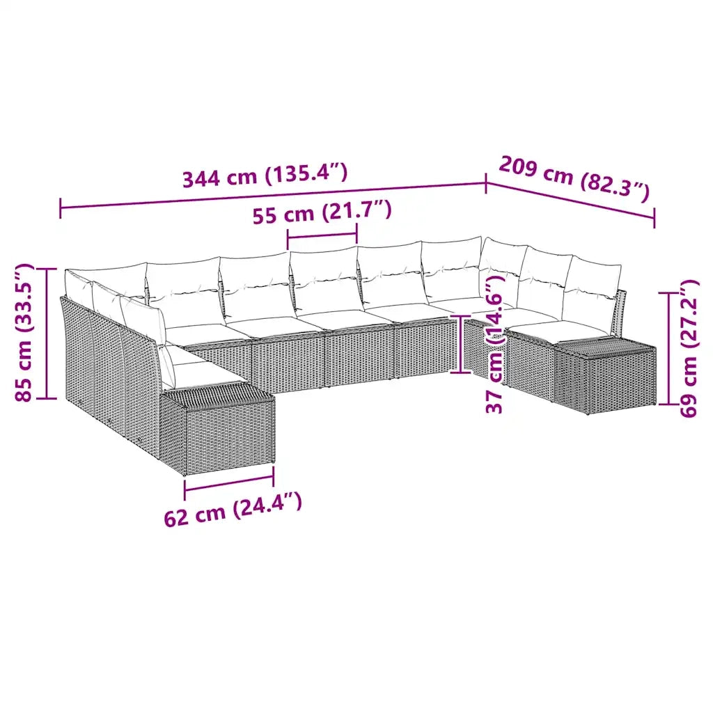 Set Divano da Giardino con cuscino 10 pcs Grigio polyrattan 3347239