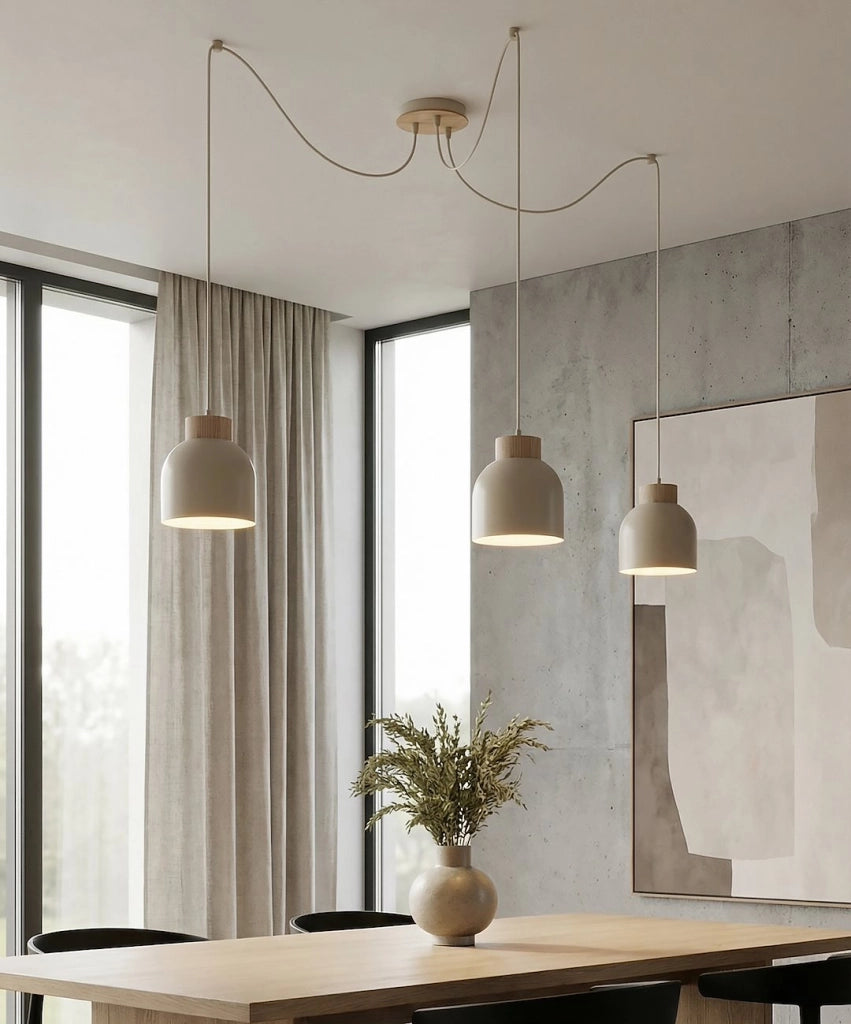 Lampada sospesa KRU a ragno 3xE27 beige legno Emibig
