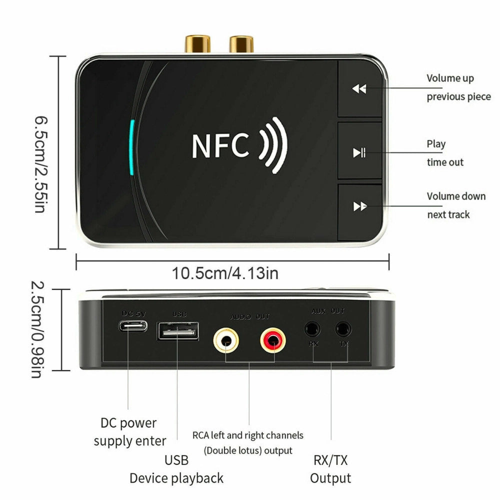 Trade Shop - Trasmettitore Ricevitore Bluetooth 5.0 Aux 3,5mm Nfc A Rca Adattatore Audio Usb -