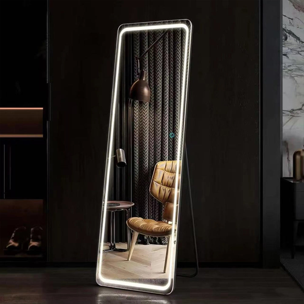 Specchio da Terra Figura Intera160x50 cm con Luci LED Touch Cornice in Alluminio