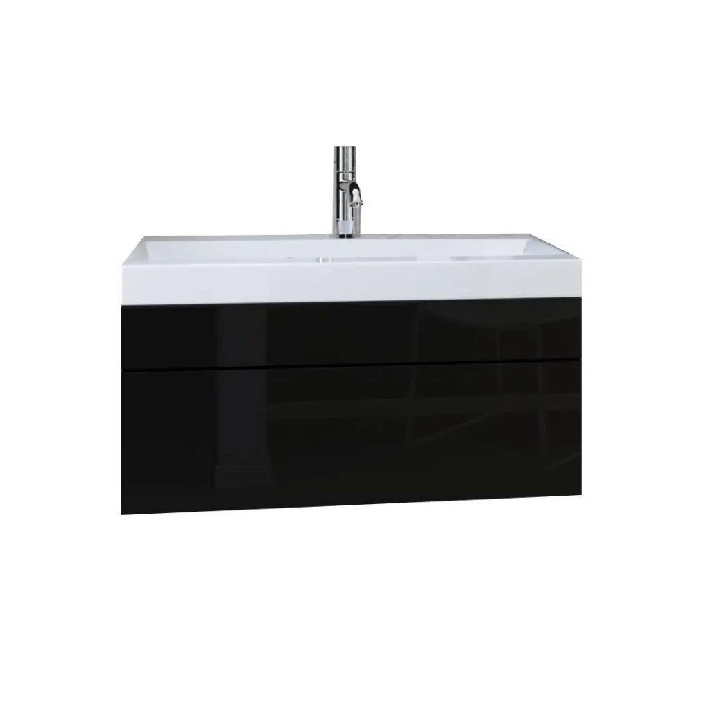 Set di mobili da bagno collezione RAVEN, colore nero opaco e lucido, con specchio.