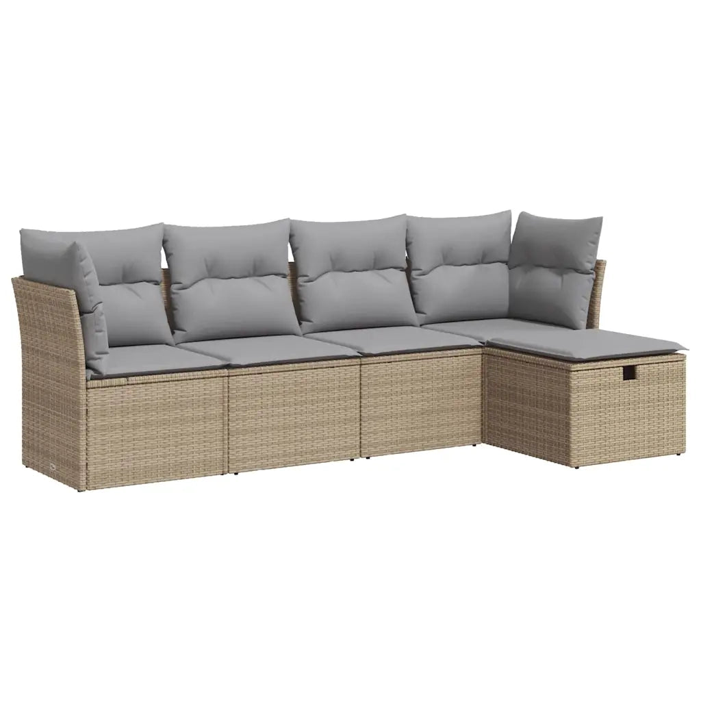 Set Divano da Giardino 5 pz con Cuscini Beige in Polyrattan 3325265