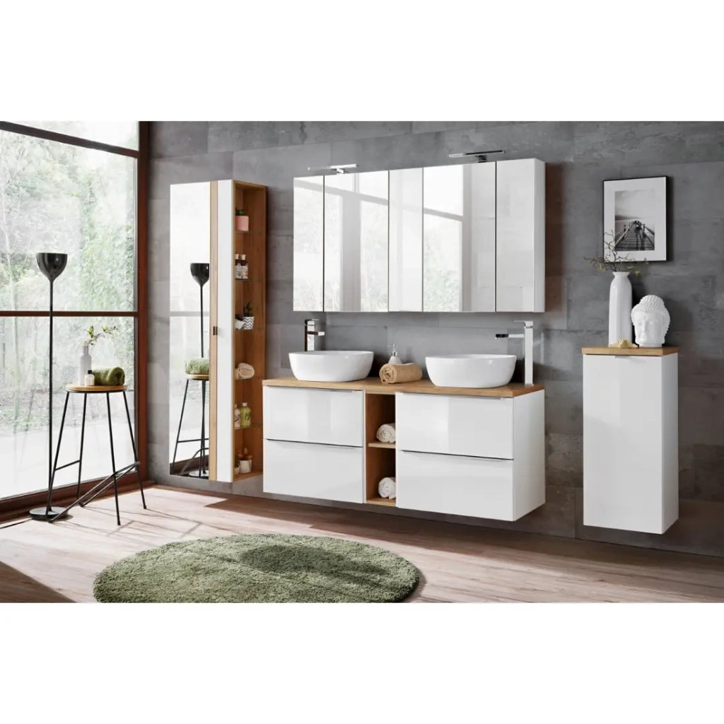 Mobile da parete NALYA 75 cm – Bianco lucido e rovere chiaro – Elemento murale compatto