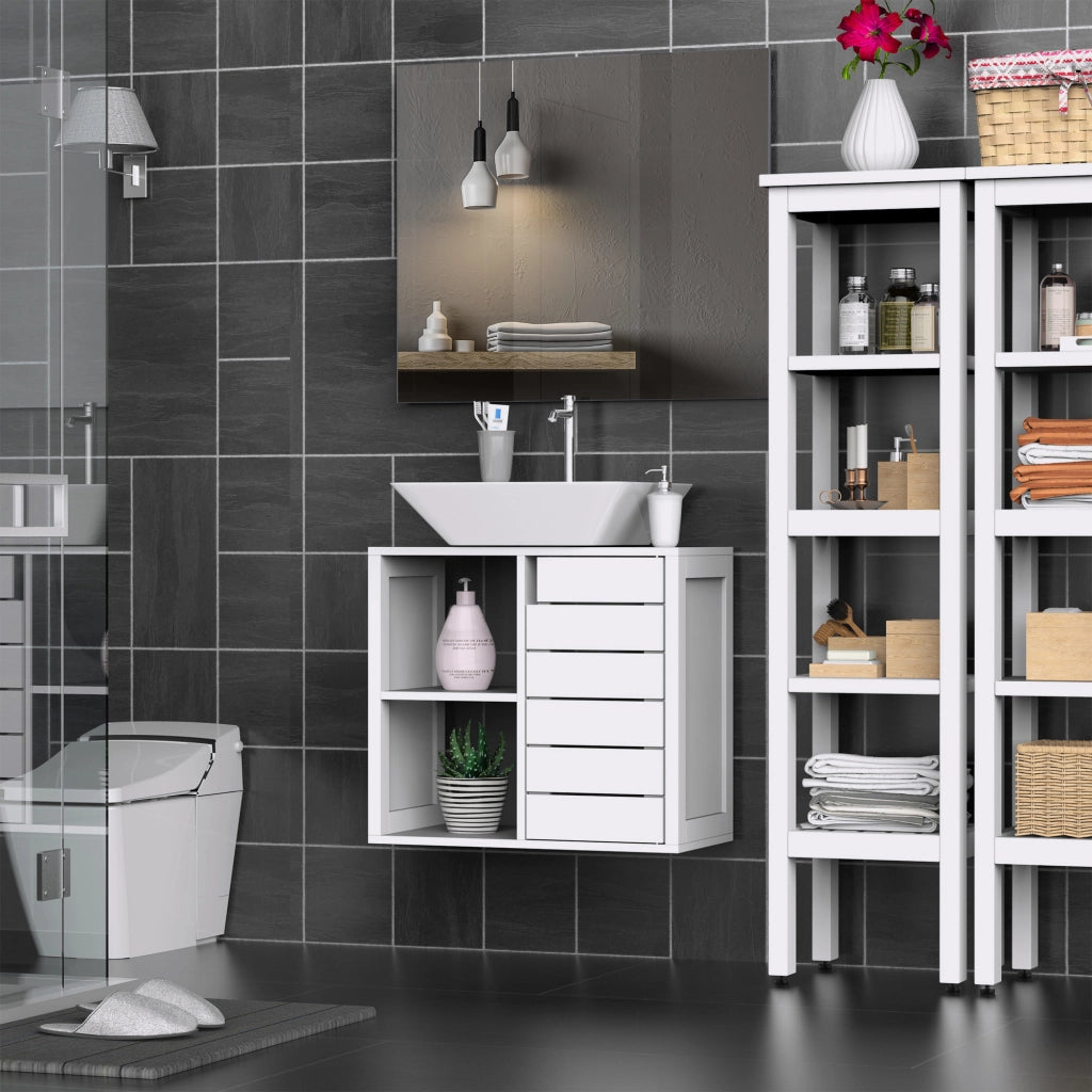 Mobiletto Sottolavabo Sospeso con 2 Ripiani e Anta ¨C Minimal ¨C 60x30x54 cm Bianco