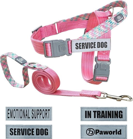 Cinturone per cani con guinzaglio per supporto emotivo - 4 patch riflettenti, manubrio, regolabile e sicuro cinturone per cani