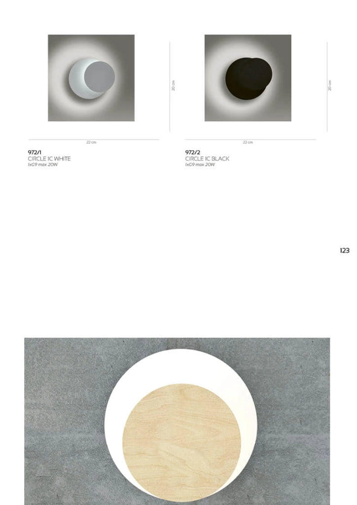 Applique Emibig Circle 1 luce legno chiaro/nero G9 20cm