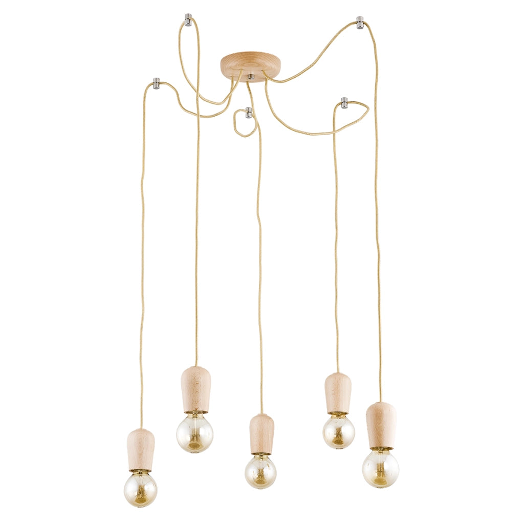 Lampada a sospensione moderna legno chiaro 5xE27 RUG