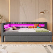 LETTO estraibile 90x200 cm in lino grigio, con LED e USB + Type-C
