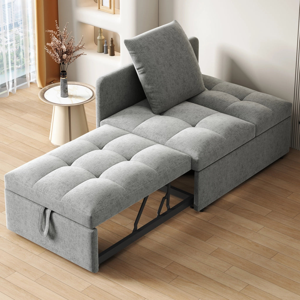 OKWISH Divano Letto 3 in 1, Schienale Regolabile in 5 Posizioni con Cuscino, Tessuto Imbottito Grigio 177 × 68 × 65 cm