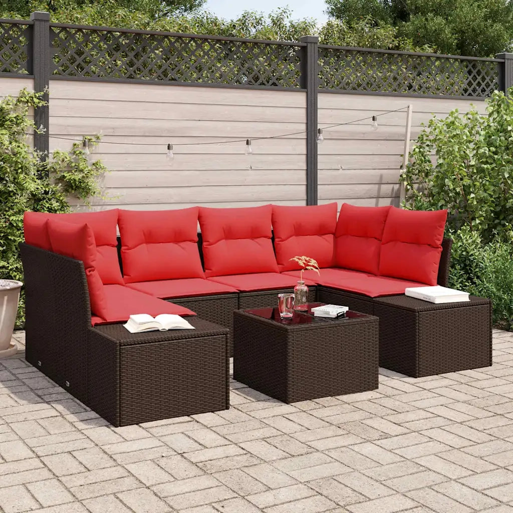 Set Divano da Giardino con cuscino 7 pcs Marrone polyrattan 3346964