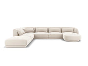 Cosmopolitan Design - Divano panoramico sinistro "Tulum" 6 posti in velluto beige chiaro 