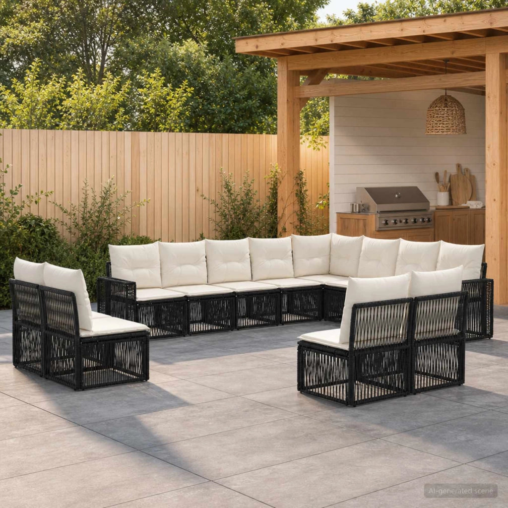 Set Divano da Giardino 12 pz Nero e Bianco Crema polyrattan 3435280