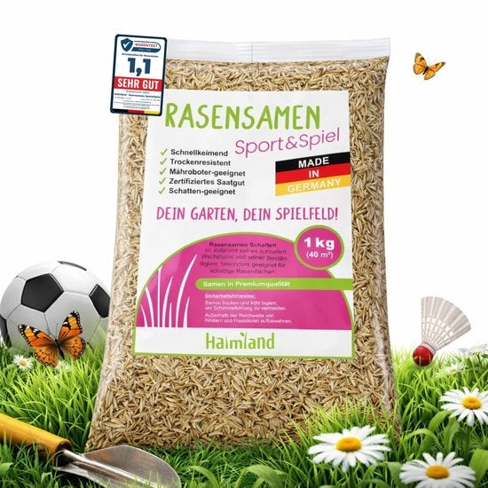 Seme di erba da giardinaggio rapida 1kg - Erba da giardinaggio per il recupero - Erba da giardinaggio per bambini - Resistente alla siccità - Duraturo - Robusto per uso intensivo - Seme di erba da giardinaggio