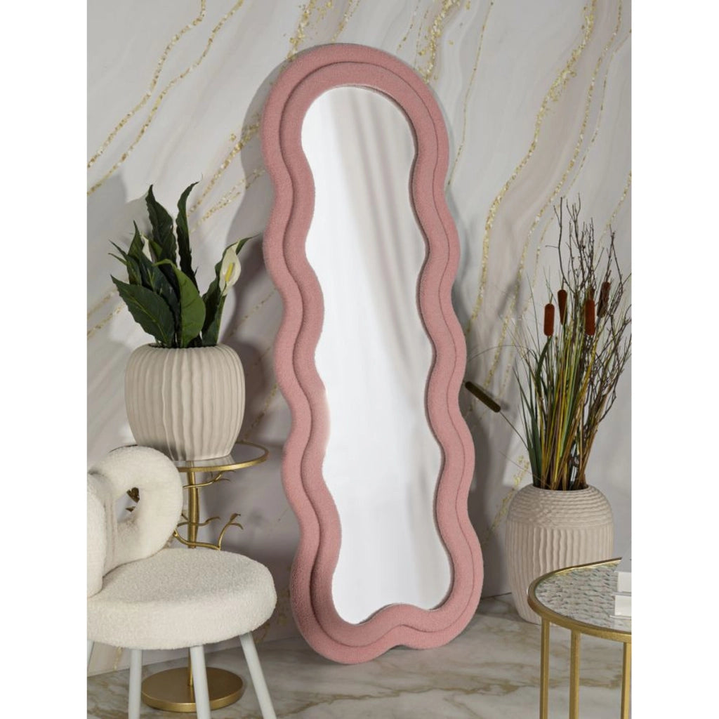 Specchio da parete Teddy wavy in bouclé rosa 67x166 cm