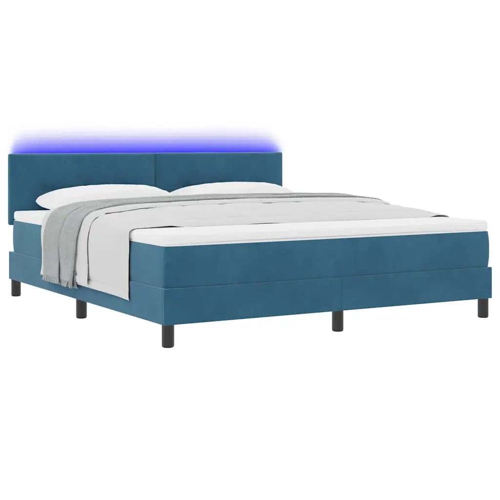 Letto a Sorgente LED con led Blu Scuro 180 x 200 cm Velluto
