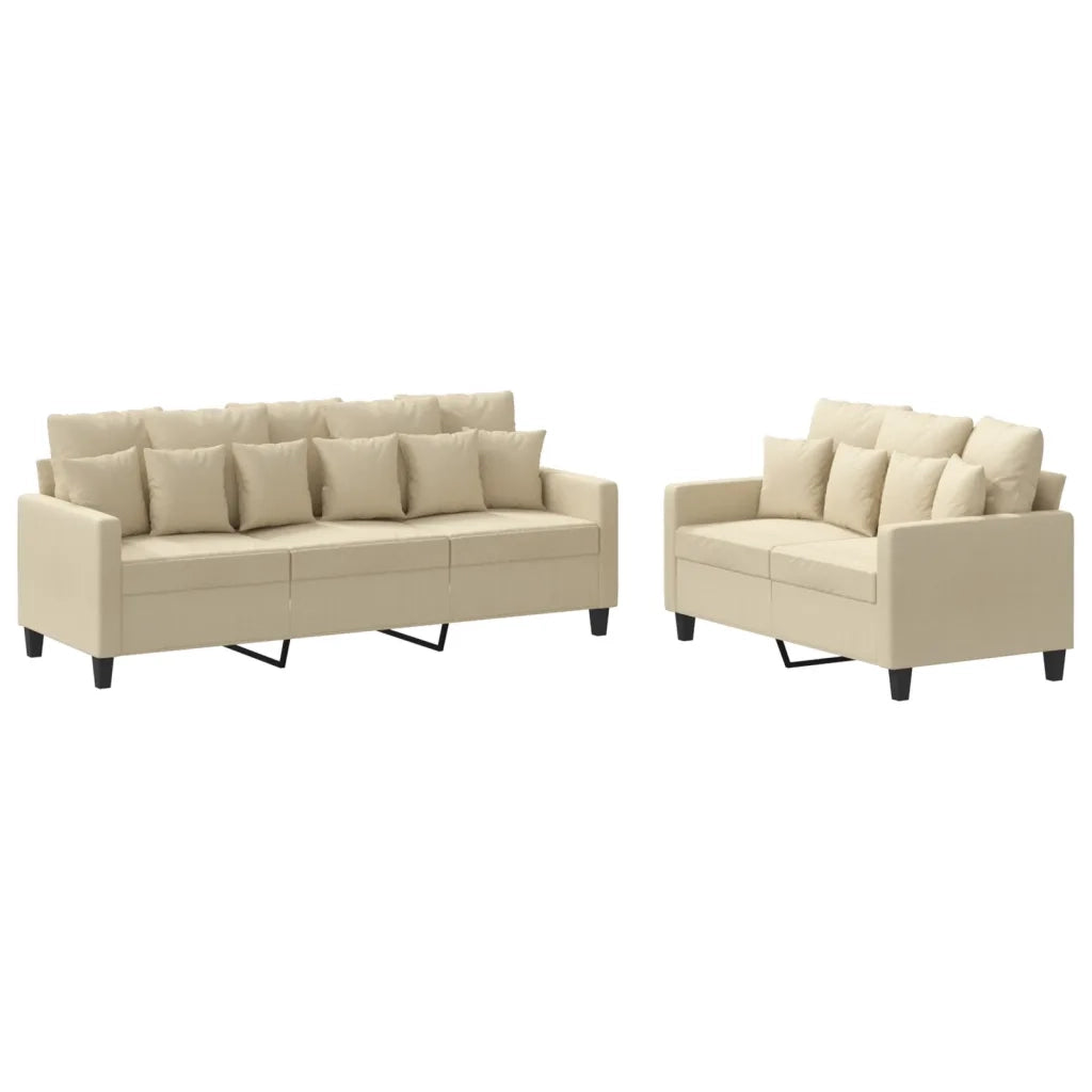 Set di Divani 2 pz con Cuscini Crema in Tessuto 3201666