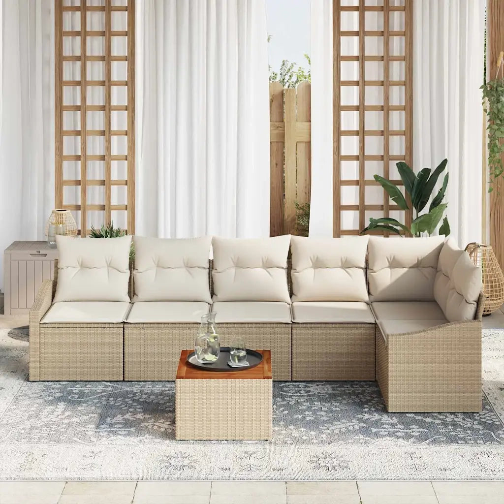Set Divano da Giardino 7 pcs Beige e Crema polyrattan