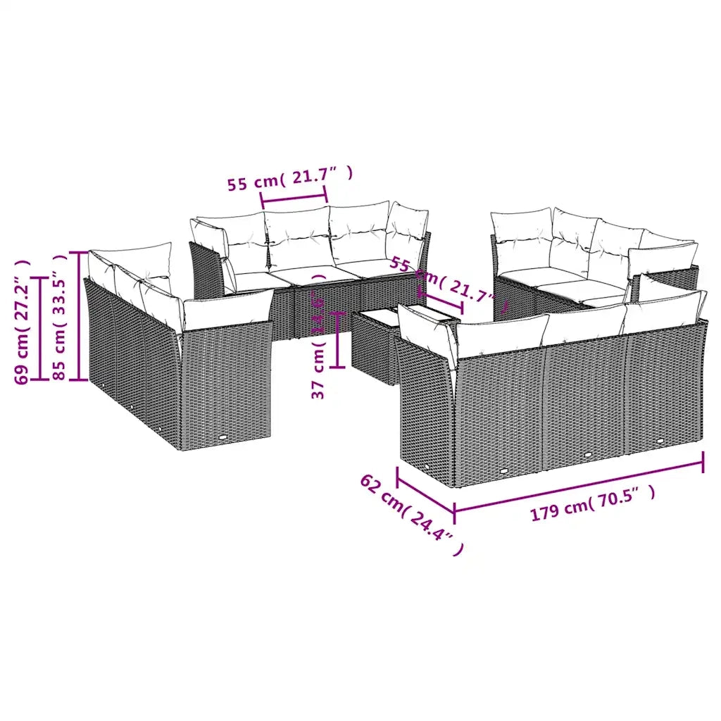 Set Divani da Giardino 13 pz con Cuscini Marrone in Polyrattan 3217343