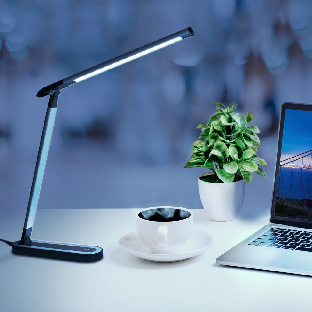 Lampada da scrivania LED Madera Polux nera/argento 4000K USB