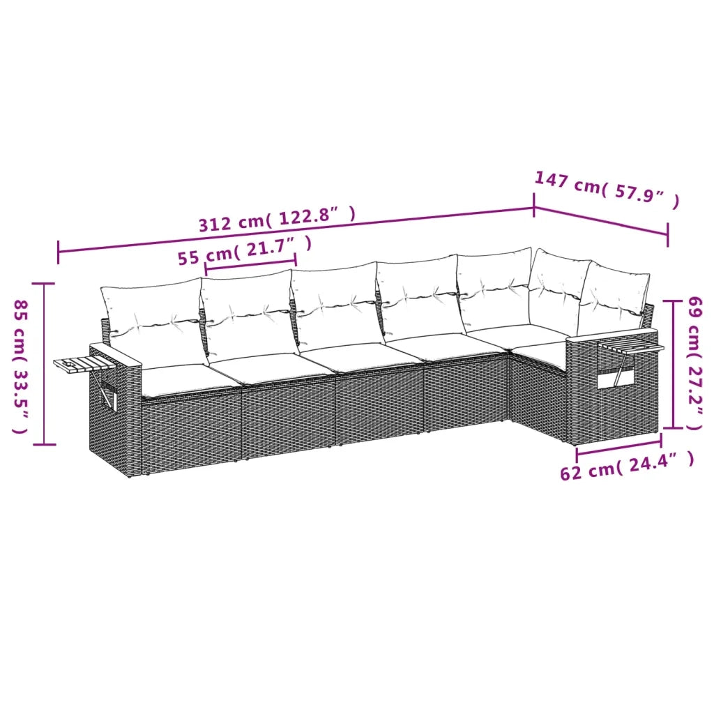 Set Divano da Giardino 6 pz con Cuscini Nero in Polyrattan 3259227