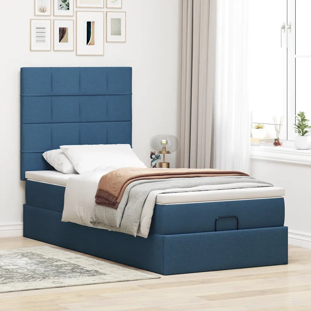 Pouf Letto con Materasso Blu 90x200 cm in Tessuto 3313132