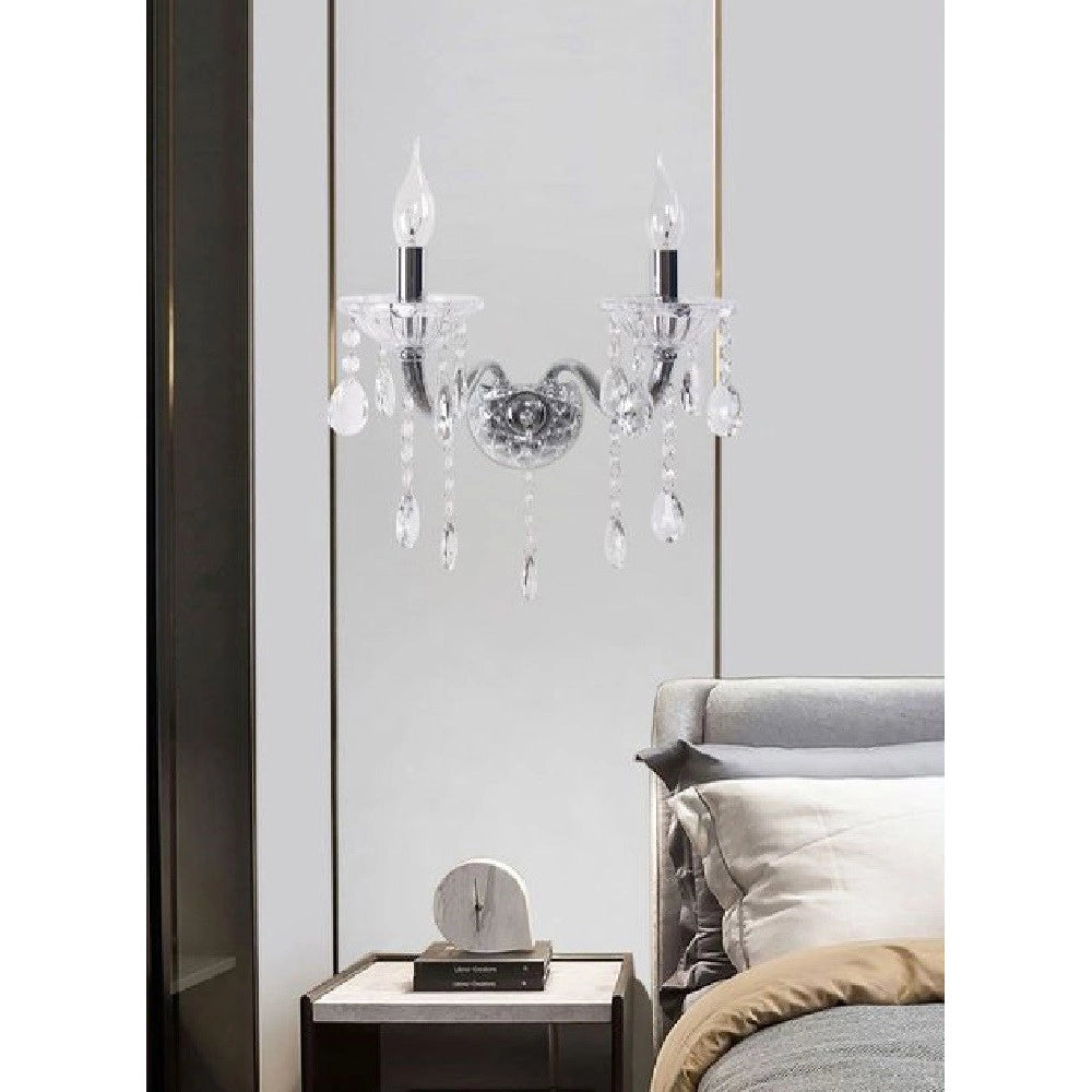 Trade Shop - Applique Candelabro Gocce Pendenti Cristallo Acrilico 2 Bracci Attacco E14 E35 -