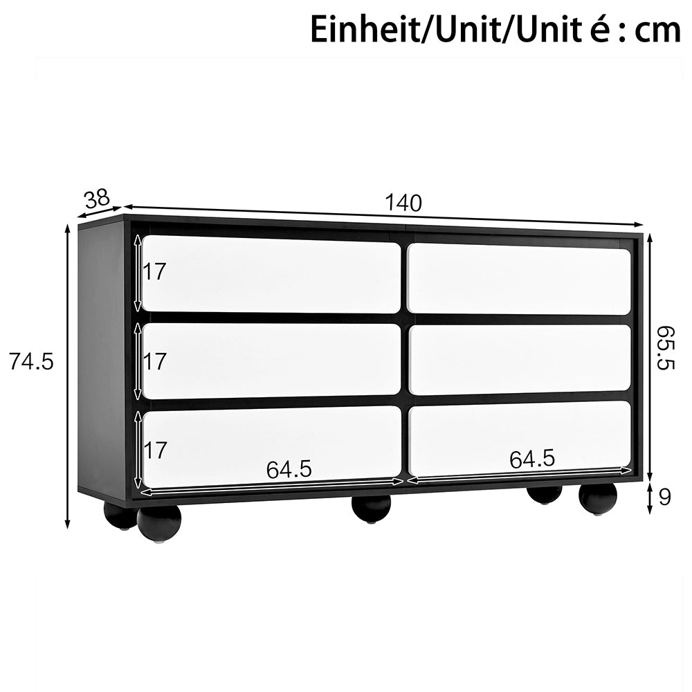Com?? - Xylo - 140x38x74.5cm 6 cassetti moderna