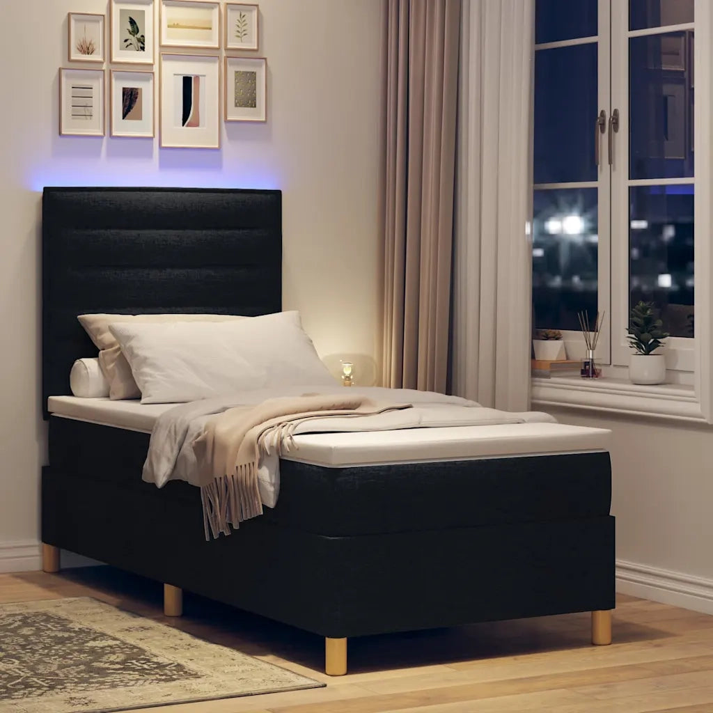 Letto a Sorgente LED con materasso Nero 100 x 200 cm Tessuto