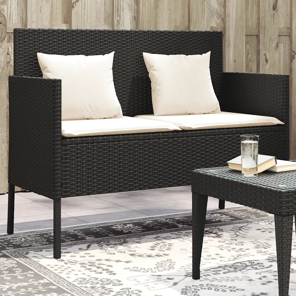 Panchina da Giardino | Panca da Giardino con Cuscini Nera in Polyrattan