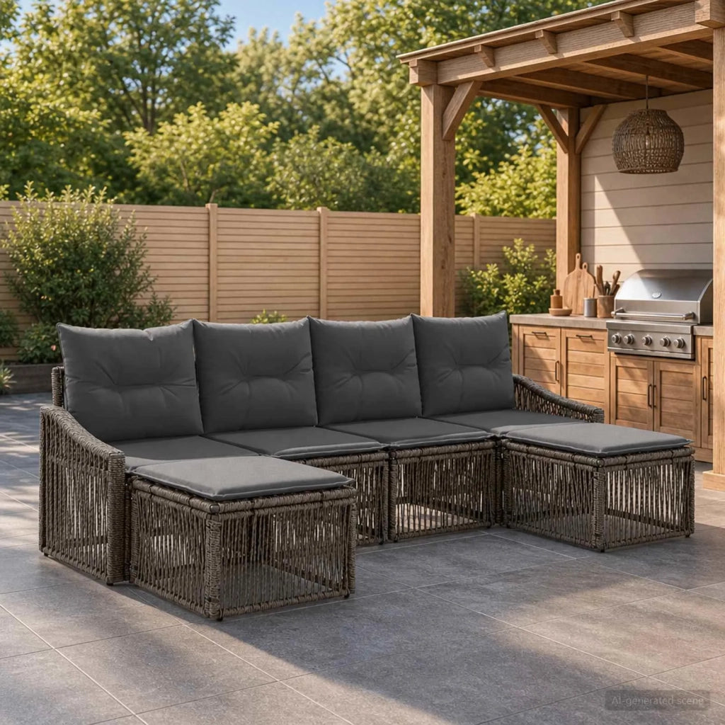 Set Divano da Giardino 6 pz Grigio polyrattan 3436085